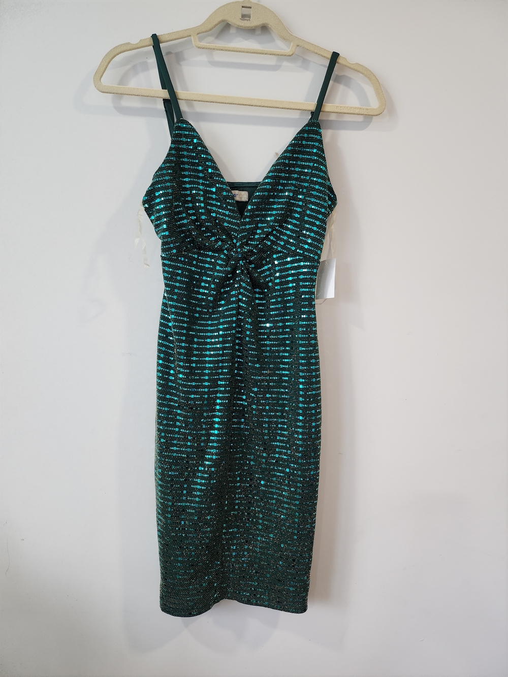 bailey blue Teal Sequin Knot-Front Midi Dress